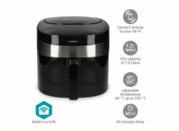 NEDIS Wi-Fi chytrá horkovzdušná fritéza/ objem 7,2 L/ 240 min. časovač/ 8 přednastavených programů/ výkon 1800 W/ černá NEDIS Wi-Fi chytrá horkovzdušná fritéza/ objem 7,2 L/ 240 min. časovač/ 8 přednastavených programů/ výkon 1800 W/ černá