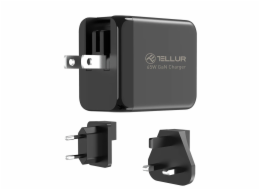 Tellur GaN 65W 3portová nástěnná nabíječka, 2xUSB-C + USB-A, EU,UK,US, černá