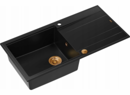 GraniteQ EVAN 111 dřez GraniteQ dřez se sifonem Push 2 Open, 1-miska bez (860x500x210) prvky z čistého uhlíku / mědi