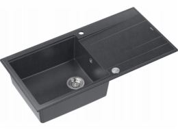 GraniteQ EVAN 111 dřez GraniteQ dřez se sifonem Push 2 Open 1-miska bez (860x500x210) černý diamant / ocelové prvky