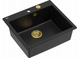 GraniteQ dřez MORGAN 110 GraniteQ čistý karbonový dřez se sifonem Push To Open, zlatá barva, 1-miska čb + háčky 4 ks