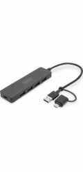 DIGITUS USB 3.0 Hub 4-Port+USB-C Adapter, SlimLine 0,2m Cable