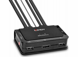Lindy 2portový kabelový KVM přepínač, HDMI 4K60, USB 2.0 & audio, KVM přepínač