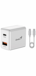 GENIUS nabíjecí set PD-20ACP, 20W, rychlé nabíjení, USB-C PD3.0, USB-A QC3.0, 1m kabel USB-C USB-C, bílá