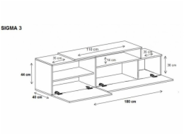 Cama TV skříňka SIGMA 3 180 bílá/bílý lesk + dub sonoma