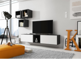 Cama sestava obývacího pokoje ROCO 8 (2xRO3 + 4xRO6) černá/černá/bílá