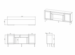 JUTA EF komoda + elektrický krb 202x39,5x85 černá + linol calabria