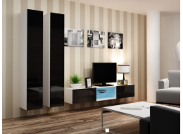 Cama Obývací skříň sestava VIGO 19 bílá/černý lesk
