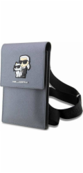 Karl Lagerfeld Saffiano Metal Logo NFT Wallet Phone Bag stříbrný Nové
