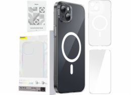 Pouzdro na telefon Baseus Magnetic Crystal Clear pro iPhone 13 (průhledné) s ochranným krytem displeje z tvrzeného skla a čisticí sadou