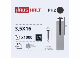 Samořezné šrouby Haushalt, DIN 14566, 3,5 x 16 mm, 1000 ks.
