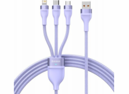 Kabel USB 3v1 řady Baseus Flash II, USB-C + micro USB + Lightning, 66 W, 1,2 m (fialový)
