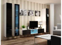 Cama Obývací skříň sestava VIGO 17 bílá/černý lesk