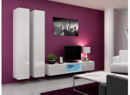 Cama Obývací skříň sestava VIGO 19 bílá/bílý lesk