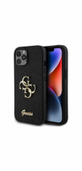 Guess PU Fixed Glitter 4G Metal Logo Zadní Kryt pro iPhone 12/12 Pro, černá Nové