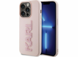 Karl Lagerfeld 3D Rubber Glitter Logo Karl Zadní Kryt pro iPhone 15 Pro Pink
