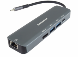 PremiumCord USB-C na HDMI, 2x USB3.2, PD 100W,RJ45