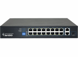 AVIZIO Switch 16x RJ45 PoE 100Mb/s + 2x RJ45 Uplink 1Gb/s