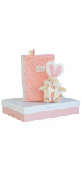 Doudou Dárková sada - růžový plyšový králíček a pouzdro na plenky