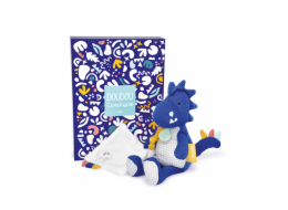 Doudou Dárková sada - Plyšový dinosaurus s dečkou 25 cm modrý