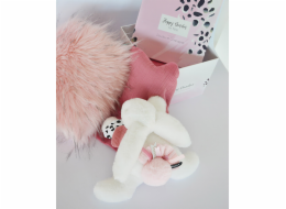 Doudou Dárková sada - Plyšový králíček s růžovou bambulkou 25 cm