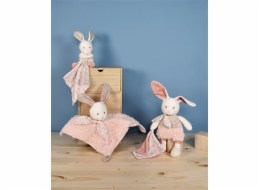 Doudou Dárková sada - Plyšový Ecru králiček s růžovou dečkou z  BIO bavlny 22 cm