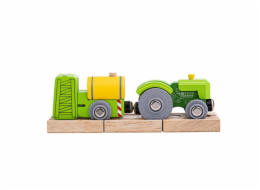 Bigjigs Rail Traktor s vlečkou zelený