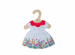 Bigjigs Toys Bílé květinové šaty s červeným límečkem pro panenku 25 cm