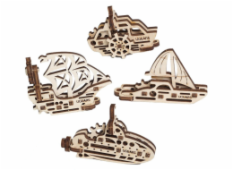 Ugears 3D dřevěné mechanické puzzle 4 mechanické přívěšky Plavidla