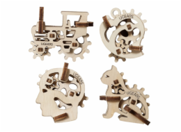 Ugears 3D dřevěné mechanické puzzle 4 mechanické přívěšky Charakterové symboly