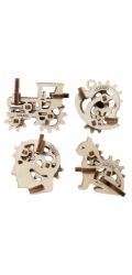 Ugears 3D dřevěné mechanické puzzle 4 mechanické přívěšky Charakterové symboly