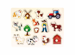 Bino Dřevěné puzzle farma 14 dílků