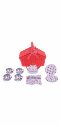 Bigjigs Toys Čajová puntíkovaná sada v piknikovém koši