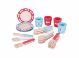 Bigjigs Toys Dřevěný jídelní servis s puntíky