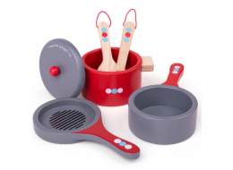 Bigjigs Toys Dřevěný set nádobí s puntíky