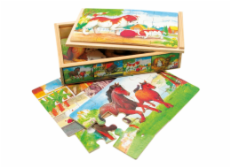Bino Dřevěné puzzle v krabičce zvířátka