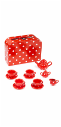 Bigjigs Toys Červený puntíkovaný čajový set