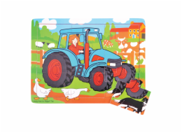 Bigjigs Toys Dřevěné puzzle traktor 9 dílků