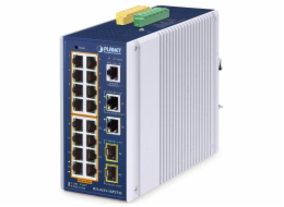 Planet IGS-4215-16P2T2S průmyslový L2 switch, 18x 1Gb, 2x1Gb SFP, 16x PoE 802.3at 320W, 48~54VDC, IP30