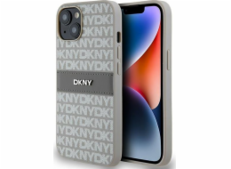 DKNY  DKHCP14SPRTHSLE iPhone 14 / 15 / 13 6.1 béžové/béžové pevné pouzdro Kožený mono pruh a kovové logo