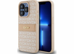 DKNY  DKHCP15LPRTHSLP iPhone 15 Pro 6.1 růžové/růžové pevné pouzdro Kožený mono pruh a kovové logo