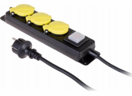 AWTools DÍLENSKÁ PRODLUŽOVACÍ ŠŇŮRA ČERNÁ 3 ZÁSUVKY 3,0m S UZEMNĚNÍ, SPÍNAČ IP44 3x1,5mm