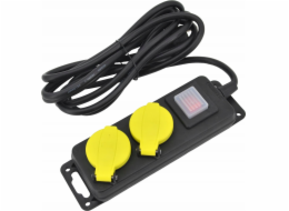 AWTools DÍLENSKÁ PRODLUŽOVACÍ ŠŇŮRA ČERNÁ 2 ZÁSUVKY 3,0m S UZEMNĚNÍ, SPÍNAČ IP44 3x1,5mm