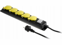 AWTools DÍLENSKÁ PRODLUŽOVACÍ ŠŇŮRA ČERNÁ 5 ZÁSUVEK 5,0m S UZEMNĚNÍM, SPÍNAČ IP44 3x1,5mm