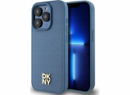 DKNY  DKHMP15LPSHRPSB iPhone 15 Pro 6.1 modro/modré pevné pouzdro Kožený Monogram Vzor Kovové Logo MagSafe