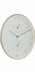 Nástěnné hodiny s teploměrem a vlhkoměrem 34,5 cm zlatý rám KO-837362270