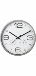 Nástěnné hodiny s teploměrem a vlhkoměrem 30 cm stříbrný rám KO-837362220