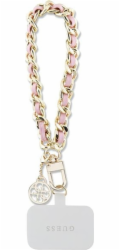 Guess Přívěsek 4G Saffiano Charm Pink Universal Hand Strap Saffiano Chain 4G Charm je mimořádně stylový a elegantní doplněk věnovaný vašemu telefonu