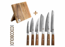 Sada&nbsp;nožů&nbsp;SOK&nbsp;6&nbsp;kuchyňských&nbsp;Cocobolo&nbsp;White&nbsp;Damascus&nbsp;+&nbsp;magnetický&nbsp;stojánek