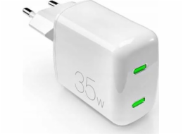 Puro  MiniPro nástěnná nabíječka GaN - 2 x USB-C 35W PD nástěnná nabíječka (bílá)